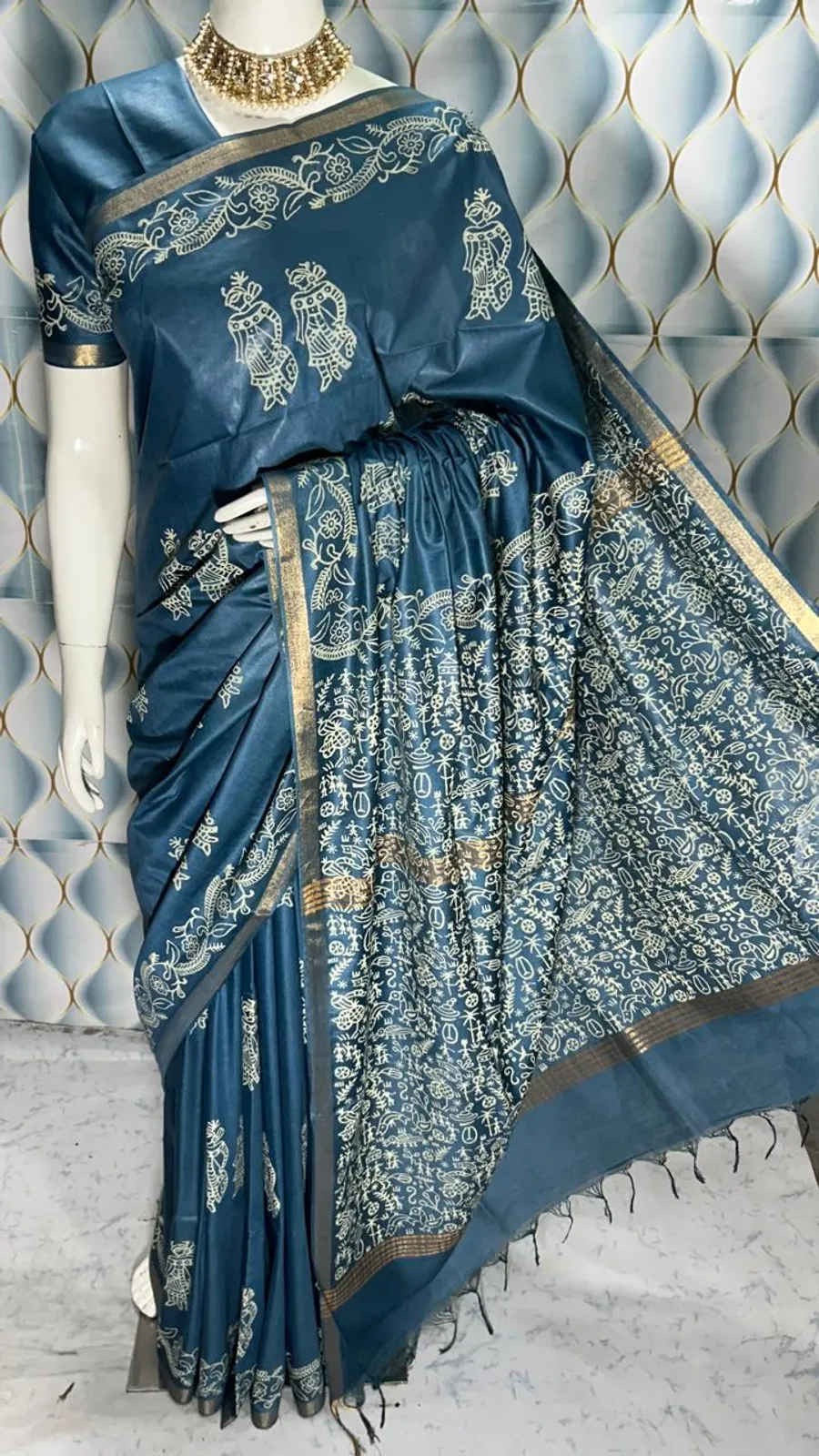 Hand Block Printed Pure Katan Silk Saree – Timeless Artistry in Every Thread